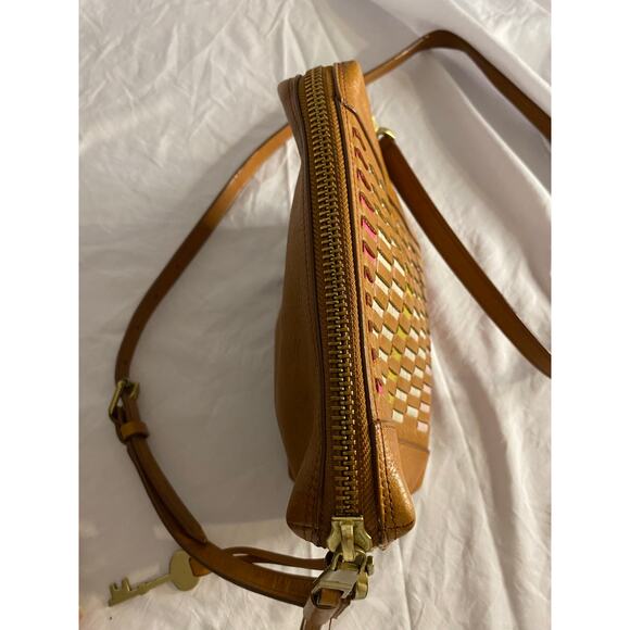 Retro Woven Leather Crossbody Fossil Tan Multicolor - Picture 9 of 10